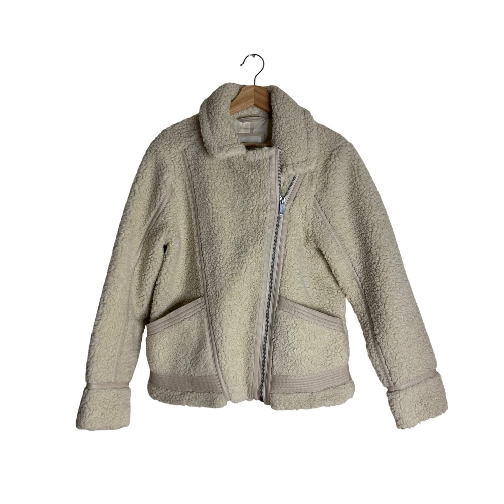 Abercrombie & Fitch Women's Sherpa boucle bomber Jacket Cream Size L